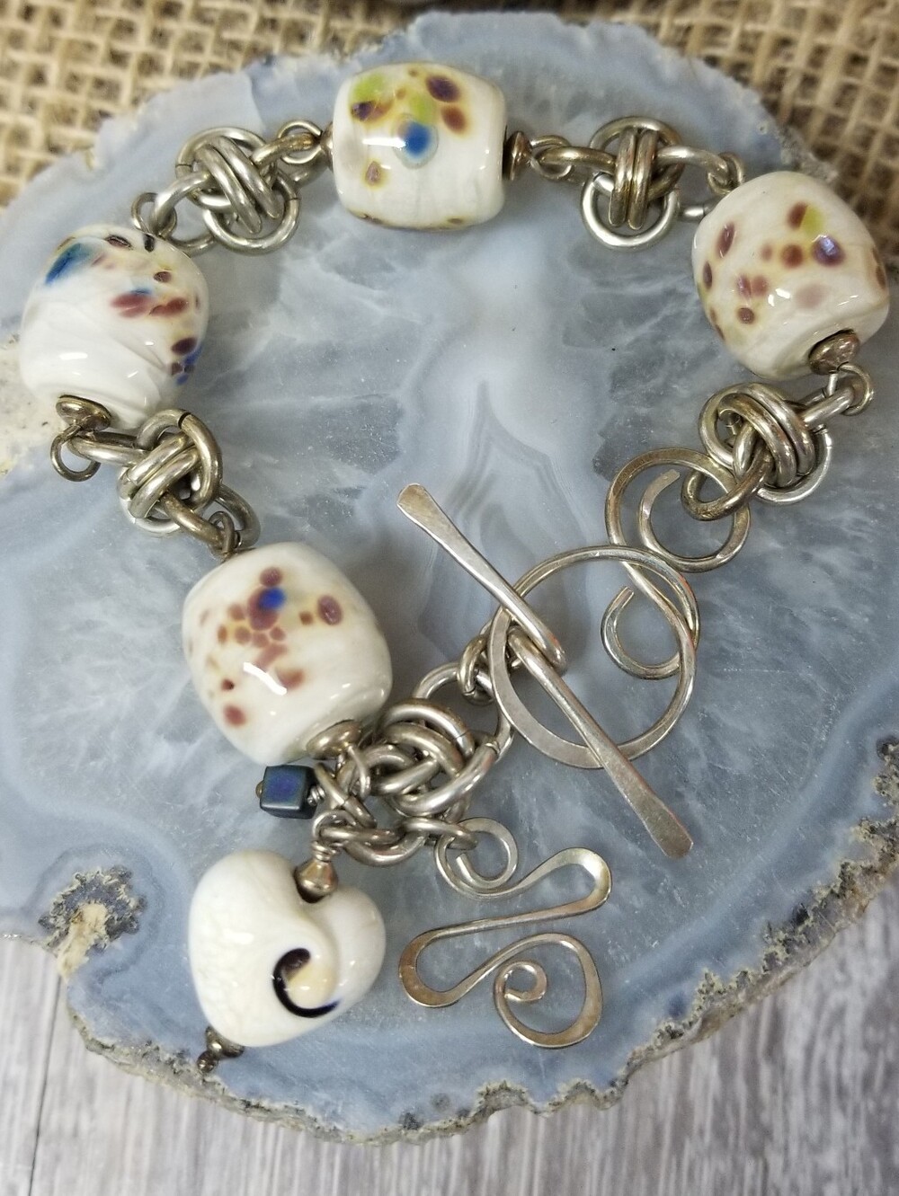 Artisan Style Bracelet W/lampwork Barrel Beads